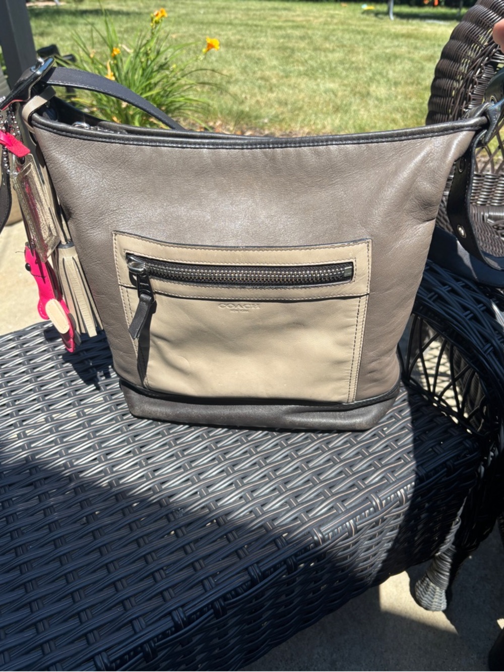 Coach Two-Tone Gray and Tan Leather Messenger Bag
